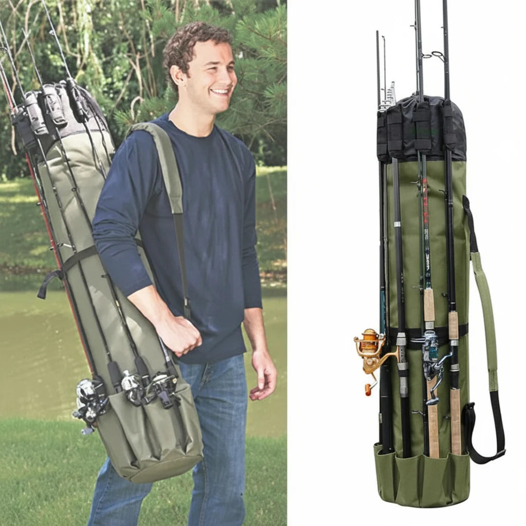 Fishing Rod & Tackle Bag Water-Resistant Collapsible Padded Strap