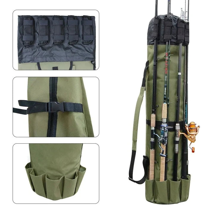 Fishing Rod & Tackle Bag Water-Resistant Collapsible Padded Strap