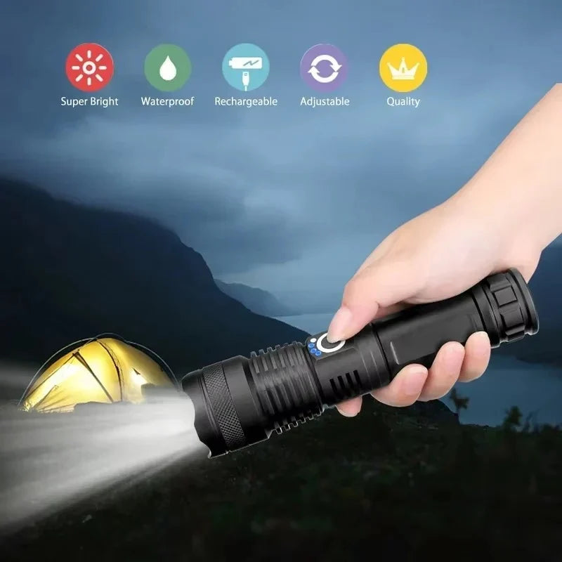 Flashlight Zoomable Flood-to-Spot USB Rechargeable
