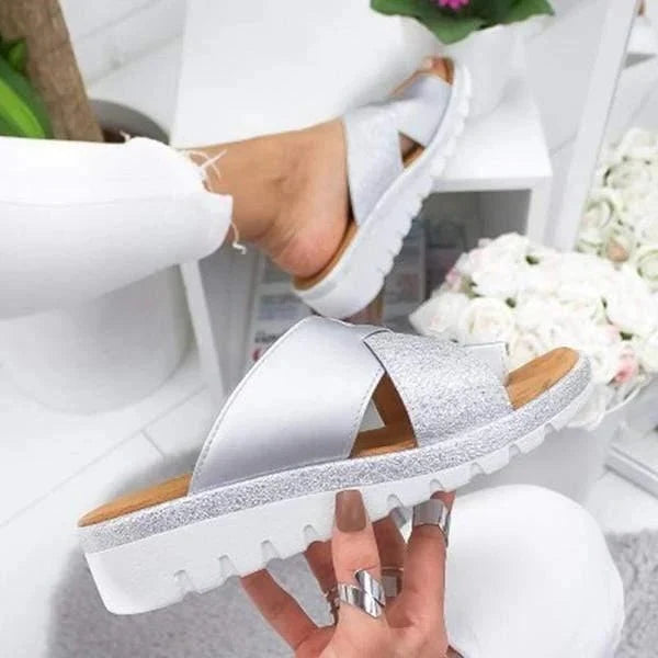 Flat Sandals Slip-On Wide Toe Box PU Leather