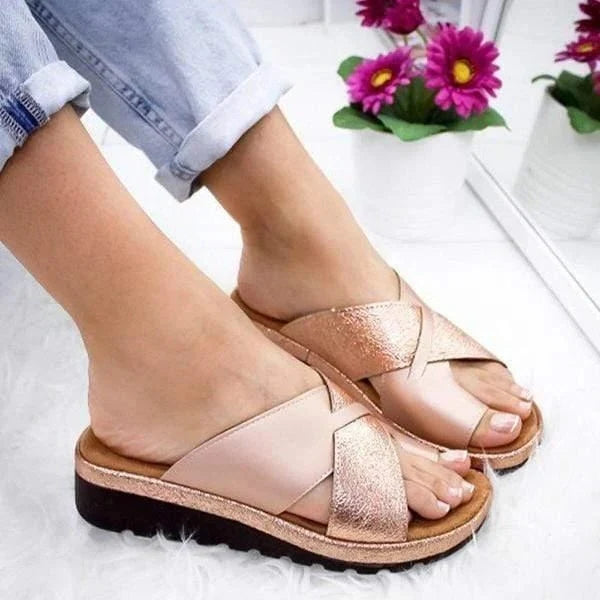 Flat Sandals Slip-On Wide Toe Box PU Leather