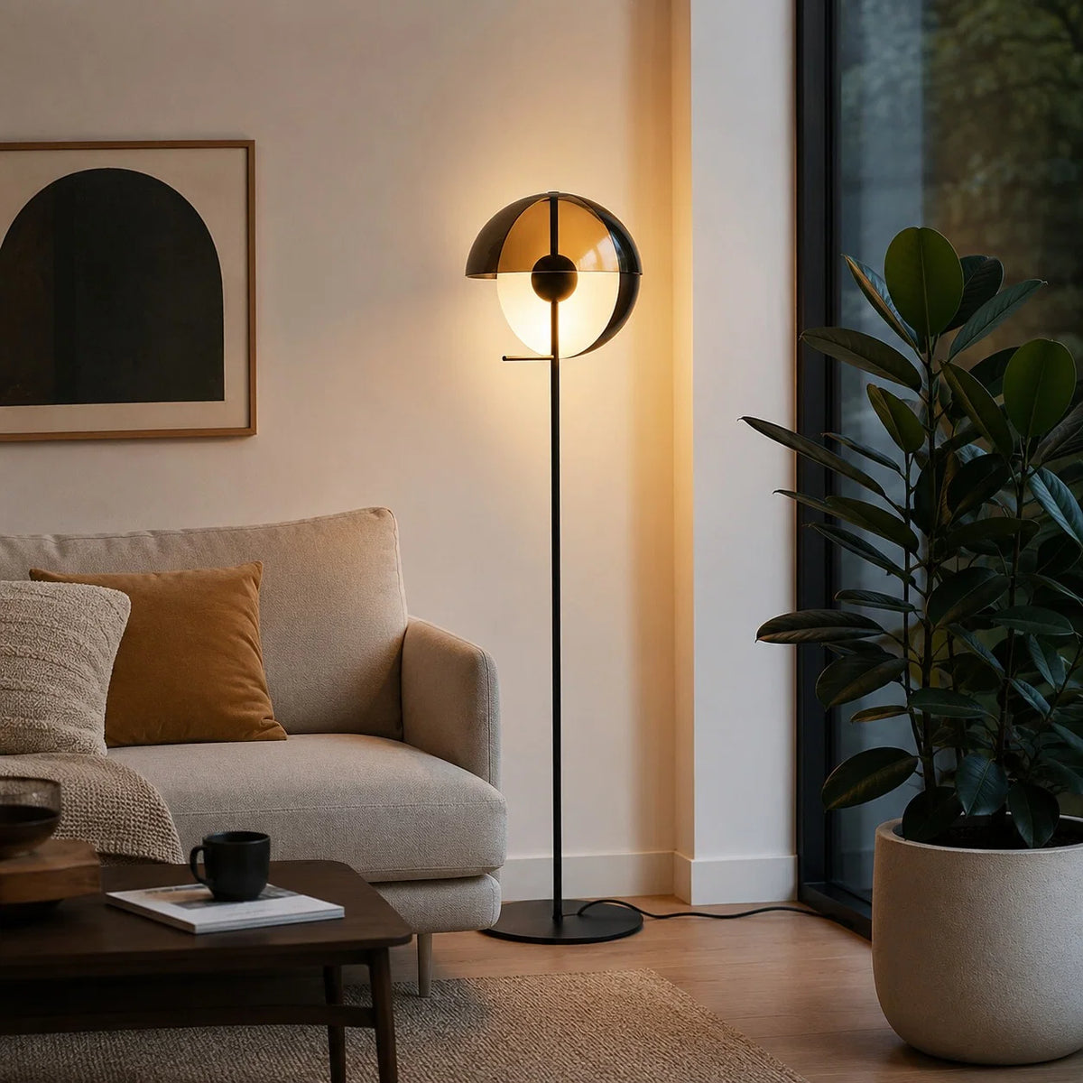 Floor Lamp Adjustable Dual-Hemisphere Shade Iron & Acrylic