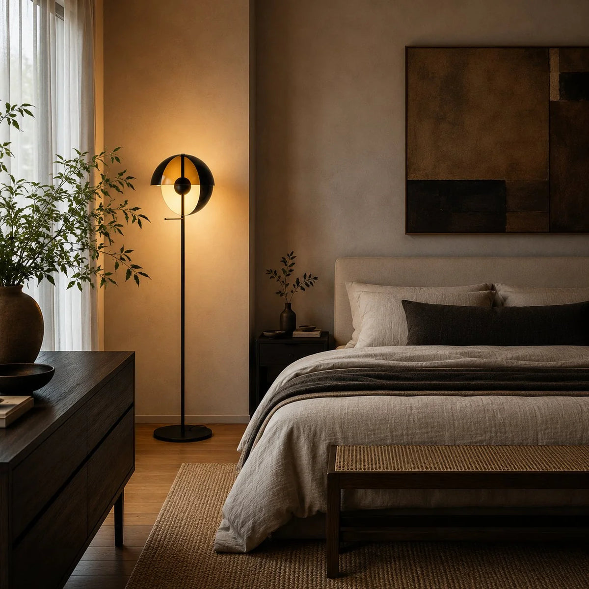 Floor Lamp Adjustable Dual-Hemisphere Shade Iron & Acrylic