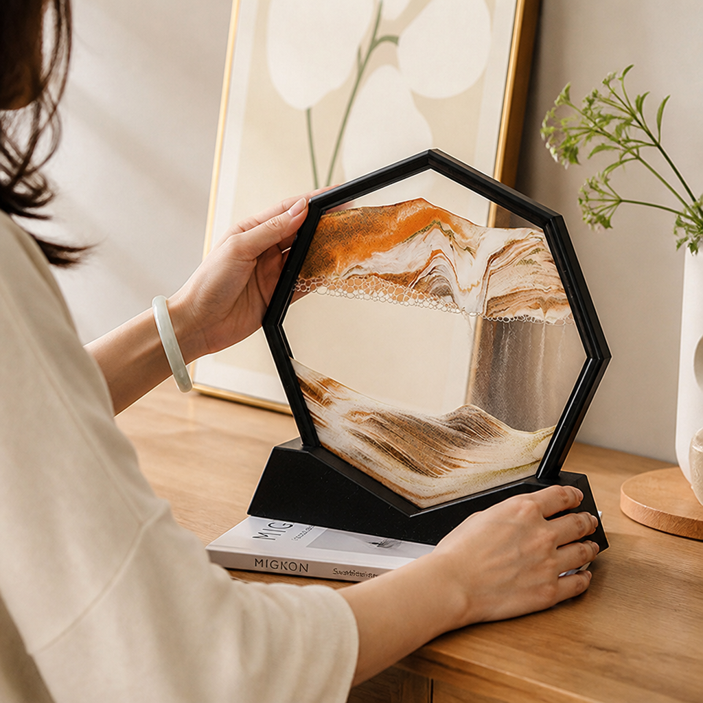 Flowing Hexagon Glass Sand Art Decor (12-Inch)