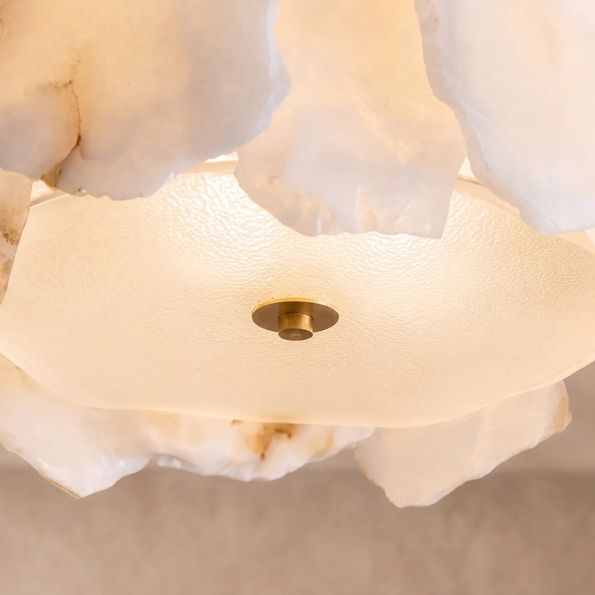 Flush Mount Ceiling Light Alabaster Petals & Copper Base