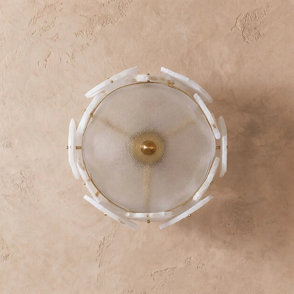 Flush Mount Ceiling Light Alabaster Petals & Copper Base