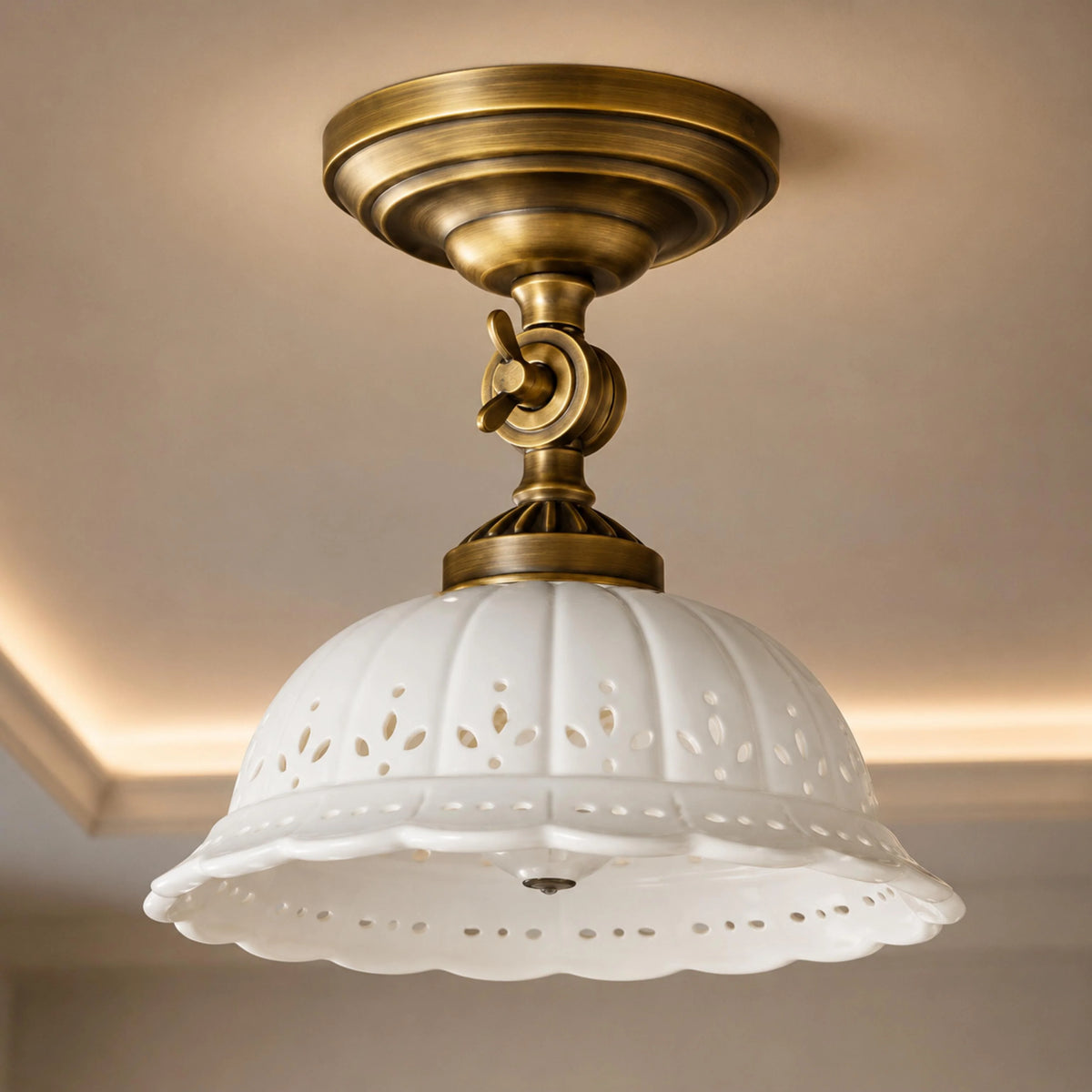 Flush Mount Ceiling Light Antique Brass Ceramic Shade