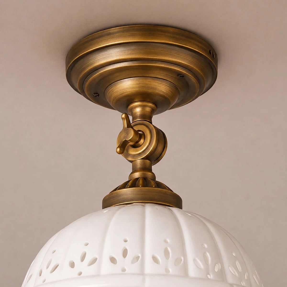 Flush Mount Ceiling Light Antique Brass Ceramic Shade