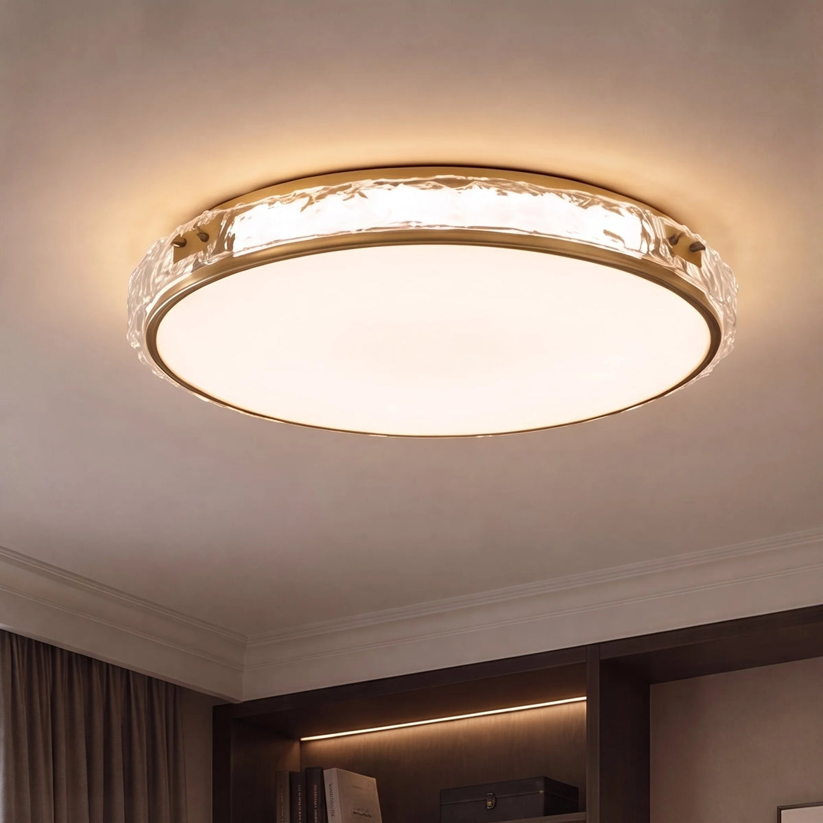 Flush Mount Light Circular Copper & Glass Trichromatic