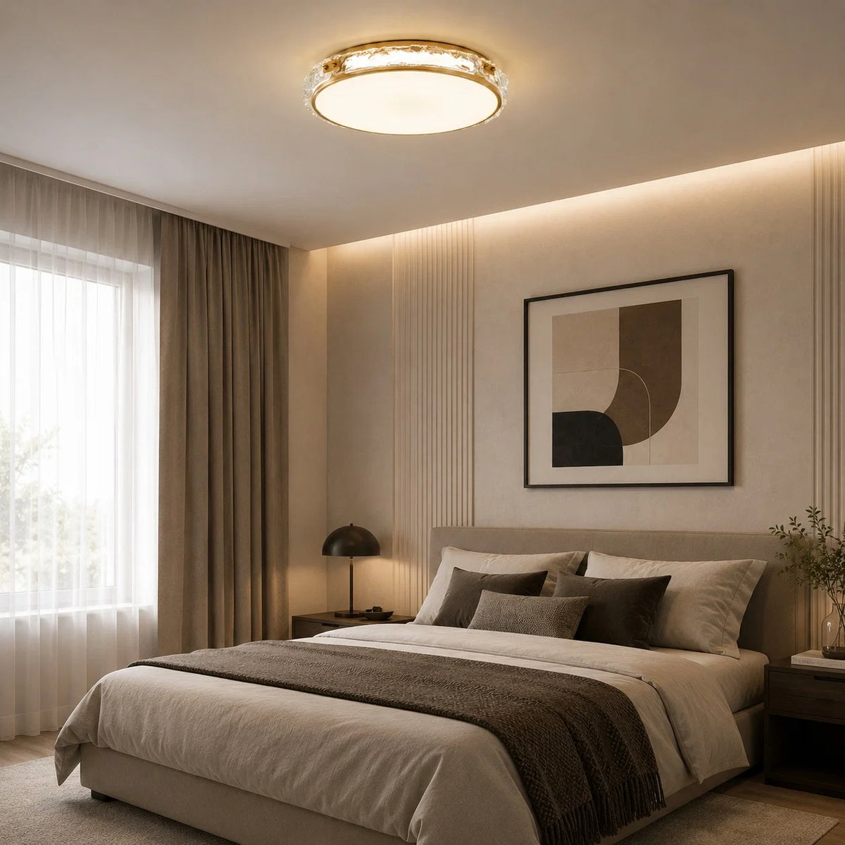 Flush Mount Light Circular Copper & Glass Trichromatic