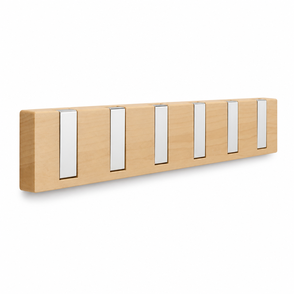 Fold-Out Wood Wall Hook Rack (6 Retractable Hooks)