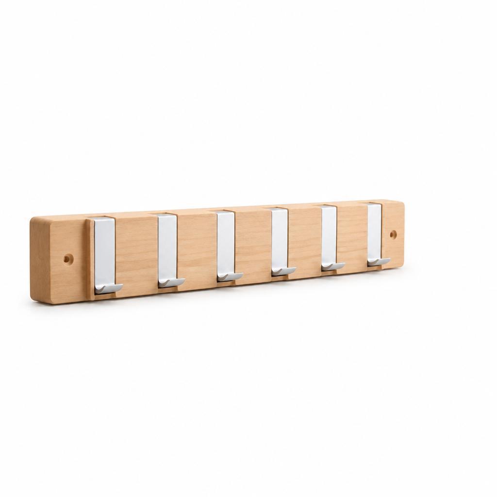 Fold-Out Wood Wall Hook Rack (6 Retractable Hooks)