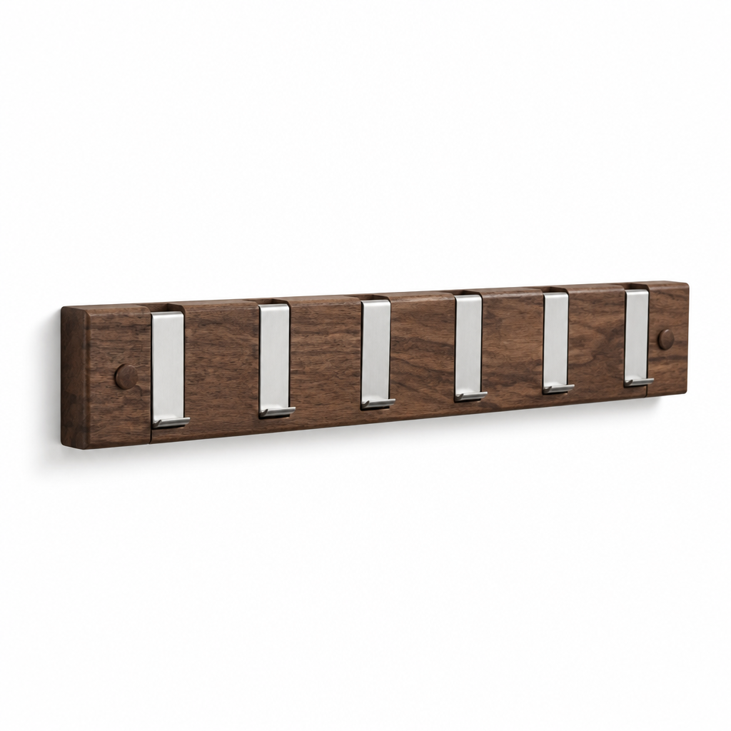 Fold-Out Wood Wall Hook Rack (6 Retractable Hooks)
