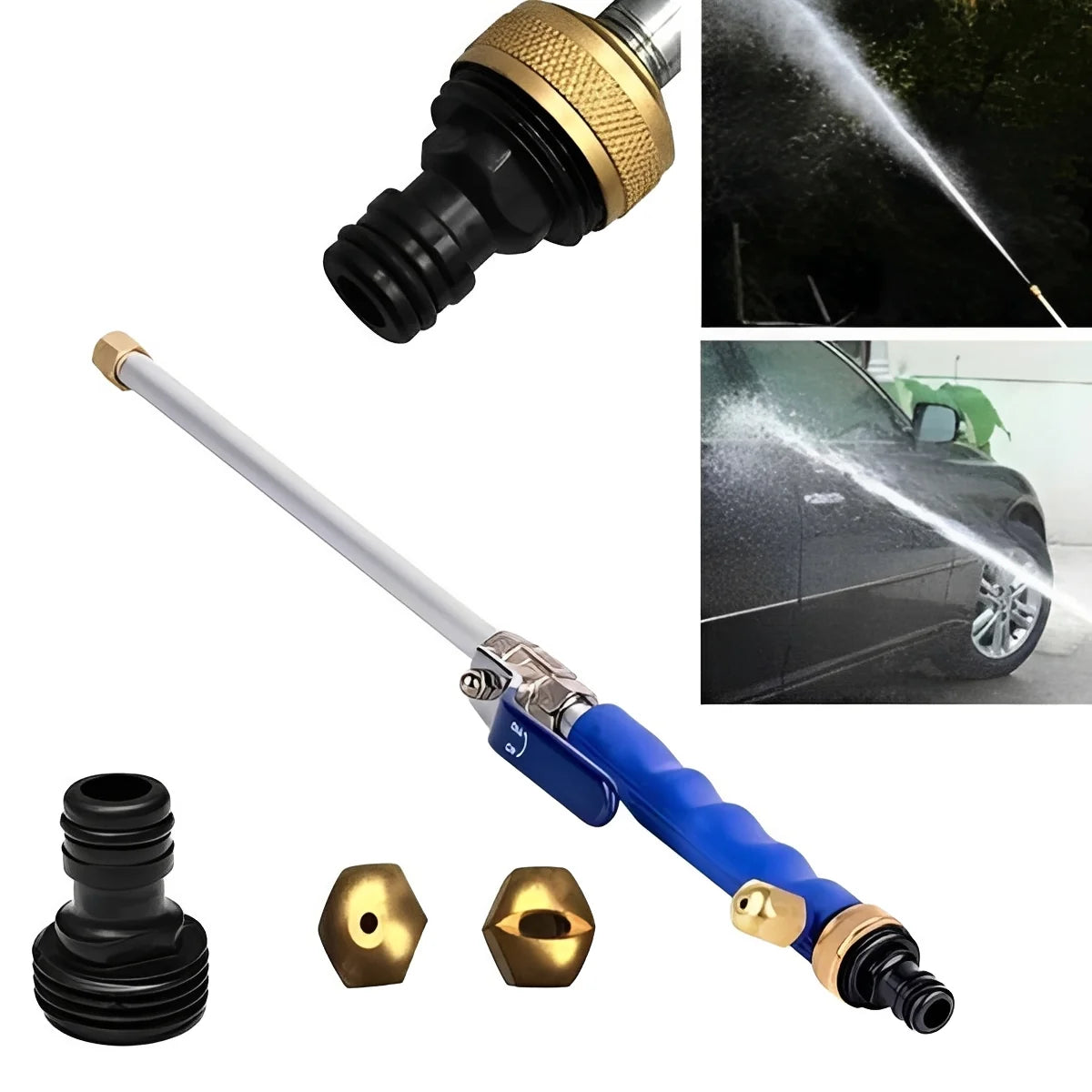 Garden Hose Nozzle High-Pressure 26ft Reach Brass Connector