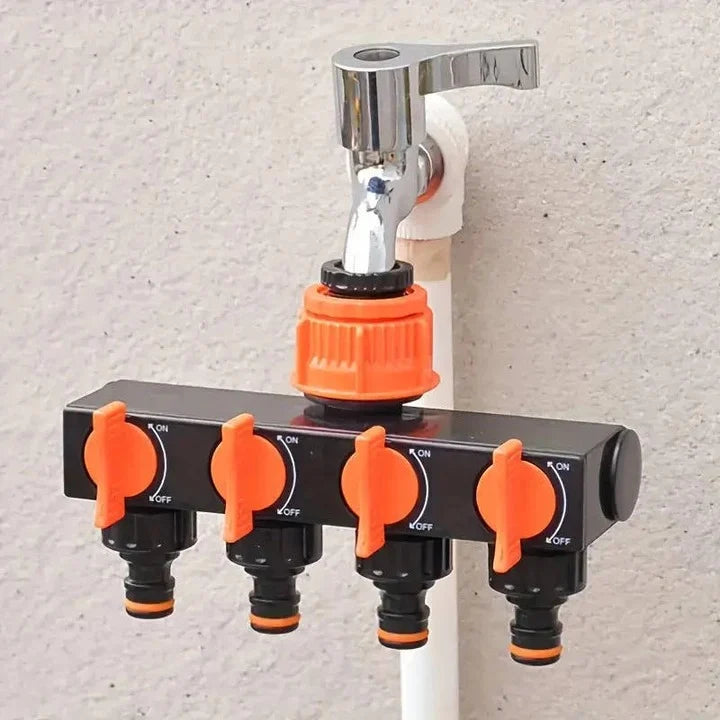Garden Hose Splitter 4-Port Quick-Connect & Independent Valves