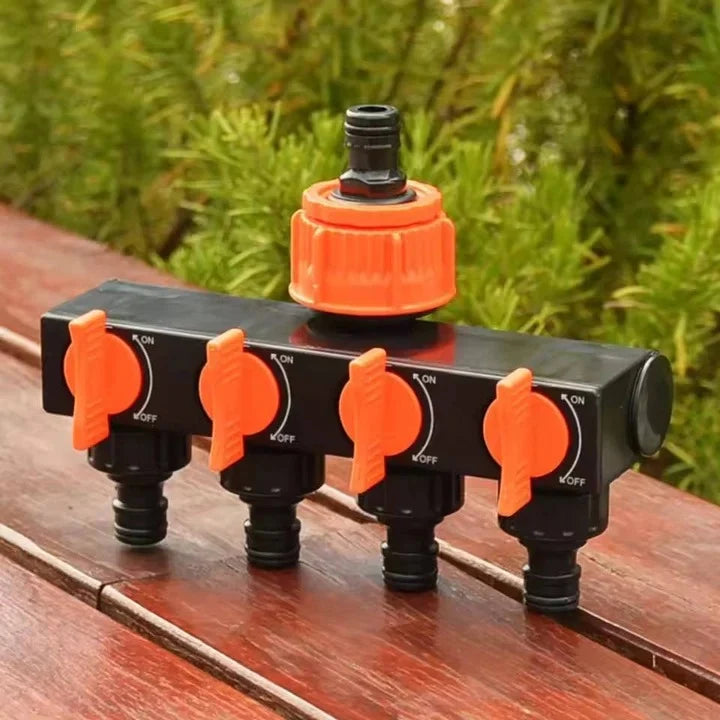 Garden Hose Splitter 4-Port Quick-Connect & Independent Valves