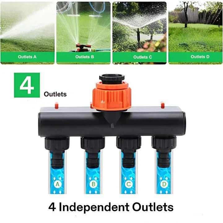 Garden Hose Splitter 4-Port Quick-Connect & Independent Valves