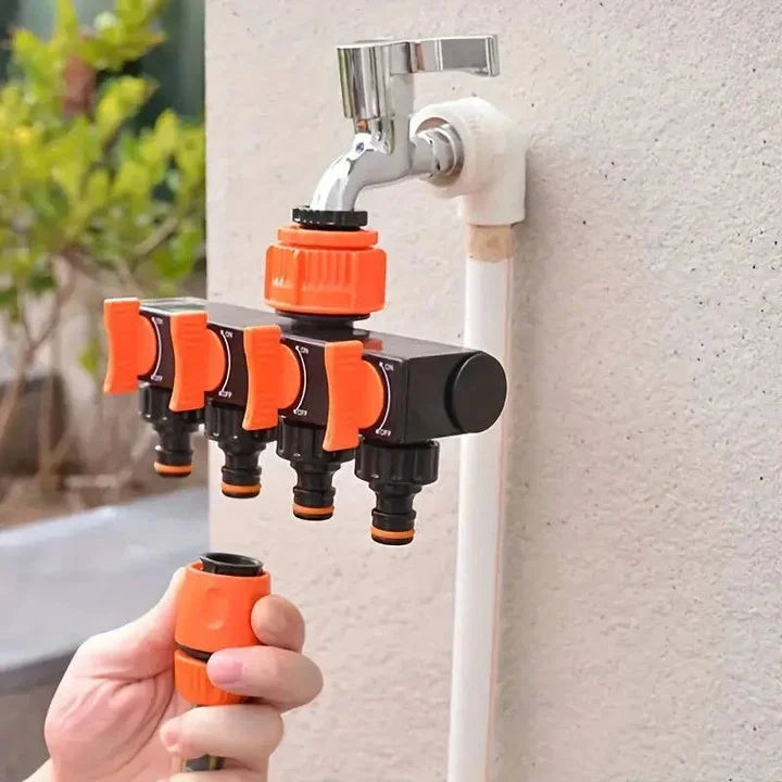 Garden Hose Splitter 4-Port Quick-Connect & Independent Valves
