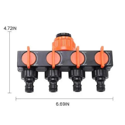 Garden Hose Splitter 4-Port Quick-Connect & Independent Valves