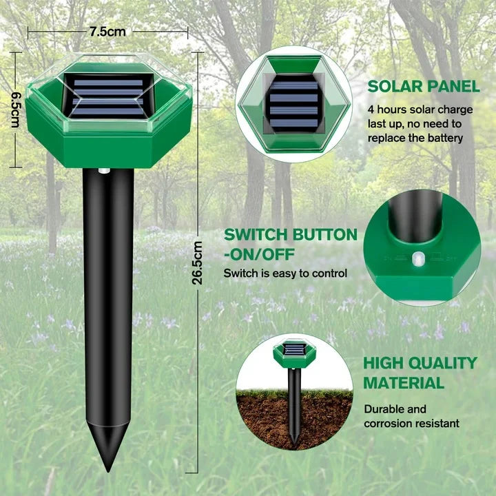 Garden Mole Repeller Solar-Powered Ultrasonic 465 Sq Ft