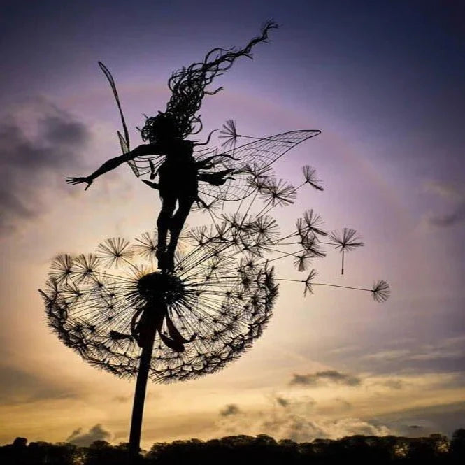 Garden Stake Fairy & Dandelion Metal Adjustable Height