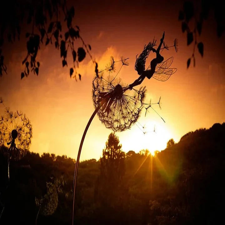 Garden Stake Fairy & Dandelion Metal Adjustable Height
