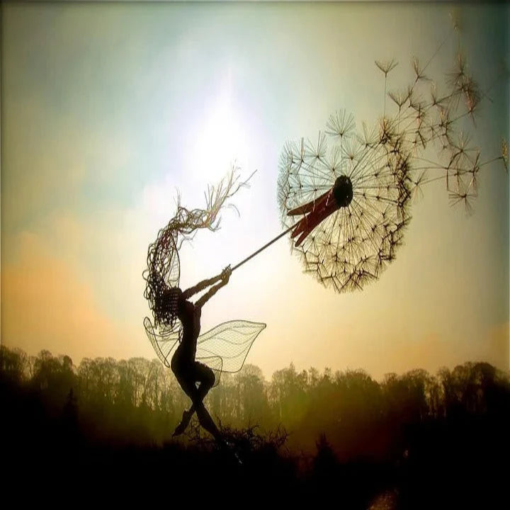 Garden Stake Fairy & Dandelion Metal Adjustable Height