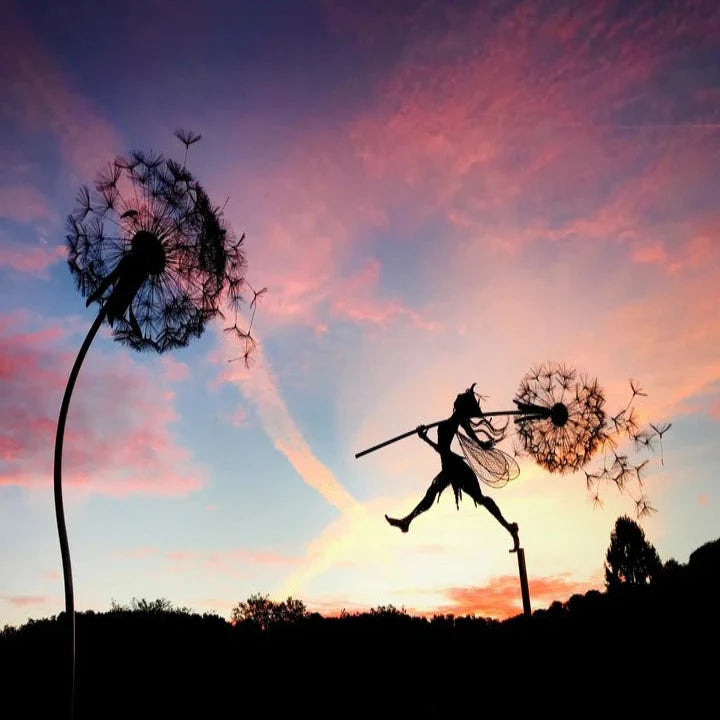 Garden Stake Fairy & Dandelion Metal Adjustable Height