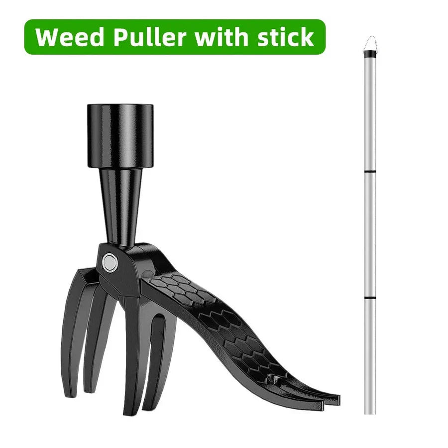 Garden Weed Puller Bamboo Handle Stainless Steel Claws