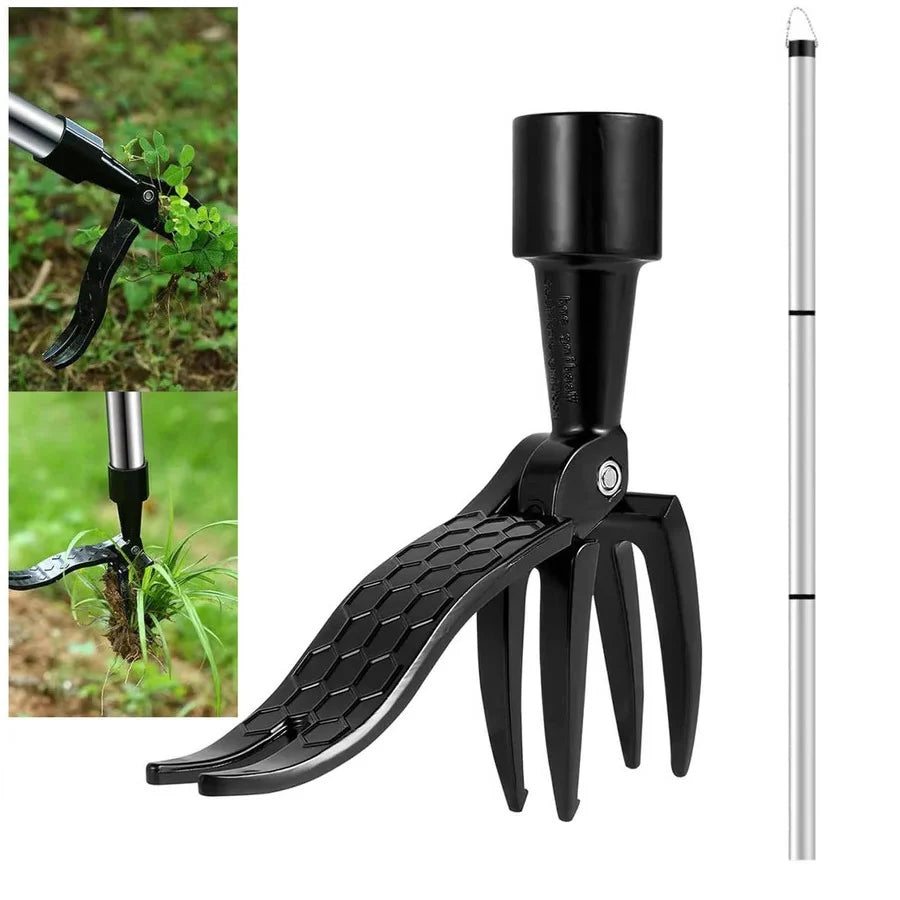 Garden Weed Puller Bamboo Handle Stainless Steel Claws