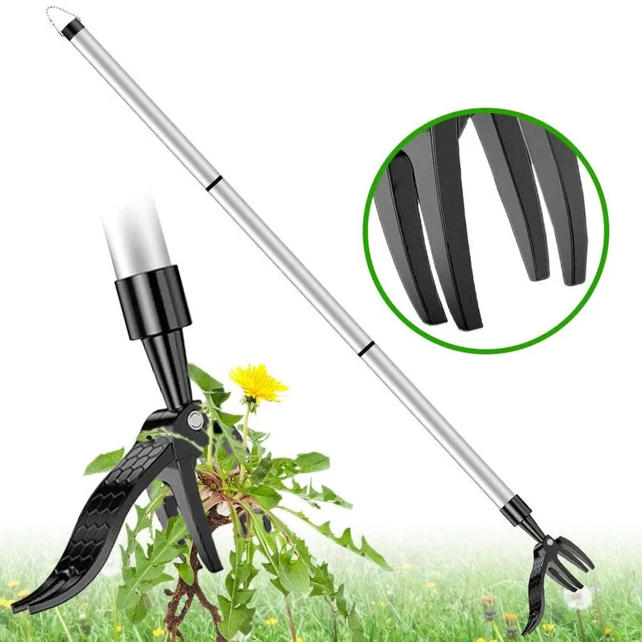 Garden Weed Puller Bamboo Handle Stainless Steel Claws