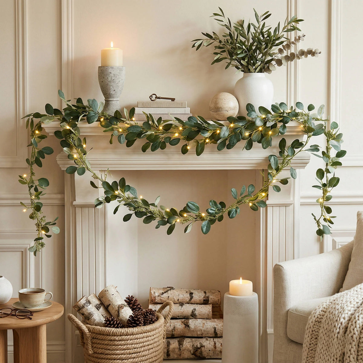 Garland Artificial Olive Warm White LED Battery-Powered