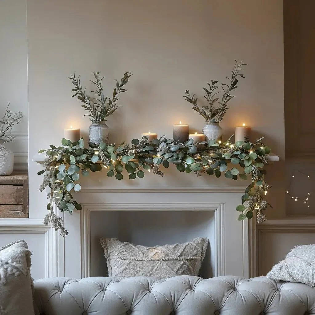Garland Artificial Olive Warm White LED Battery-Powered
