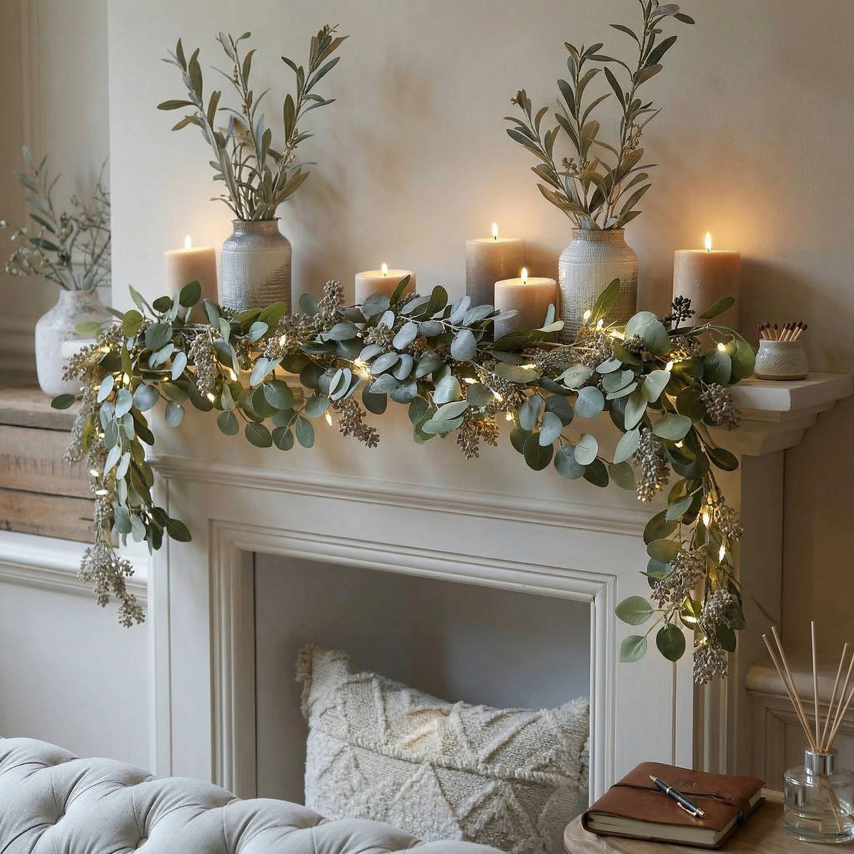 Garland Artificial Olive Warm White LED Battery-Powered