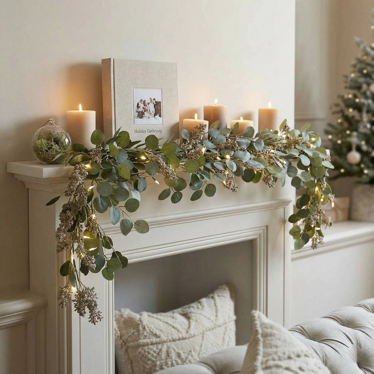 Garland Artificial Olive Warm White LED Battery-Powered