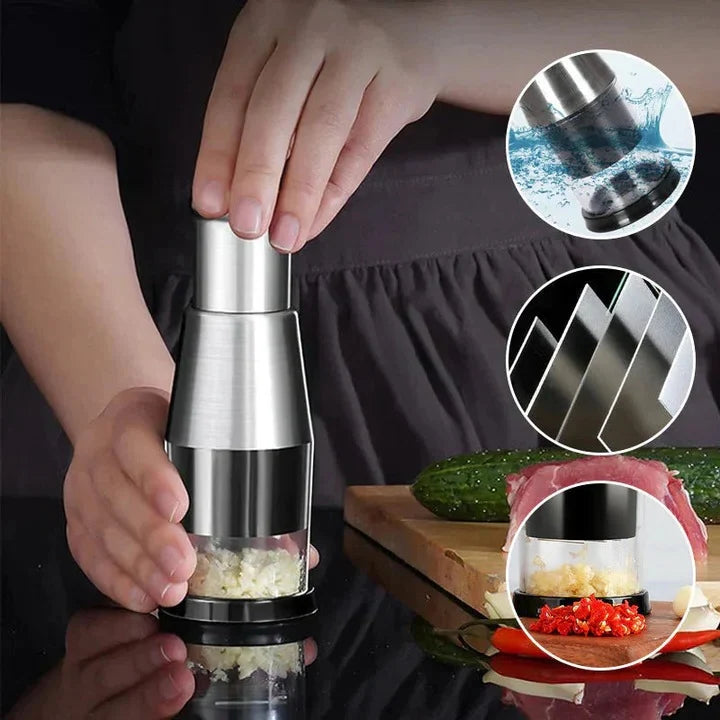 Garlic Chopper Stainless Steel Blades Compact Handheld