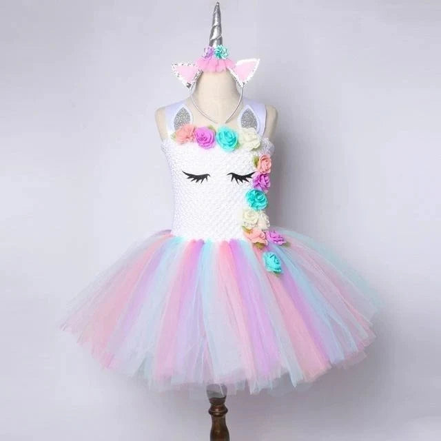 Girls Dress Elastic Crochet Bodice & Hand-Tied Tulle