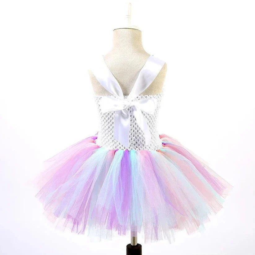 Girls Dress Elastic Crochet Bodice & Hand-Tied Tulle