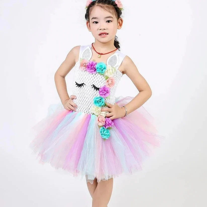 Girls Dress Elastic Crochet Bodice & Hand-Tied Tulle