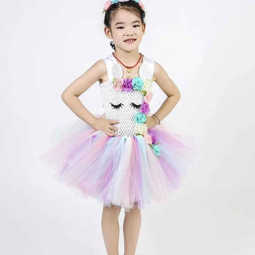 Girls Dress Elastic Crochet Bodice & Hand-Tied Tulle