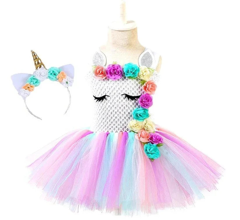 Girls Dress Elastic Crochet Bodice & Hand-Tied Tulle