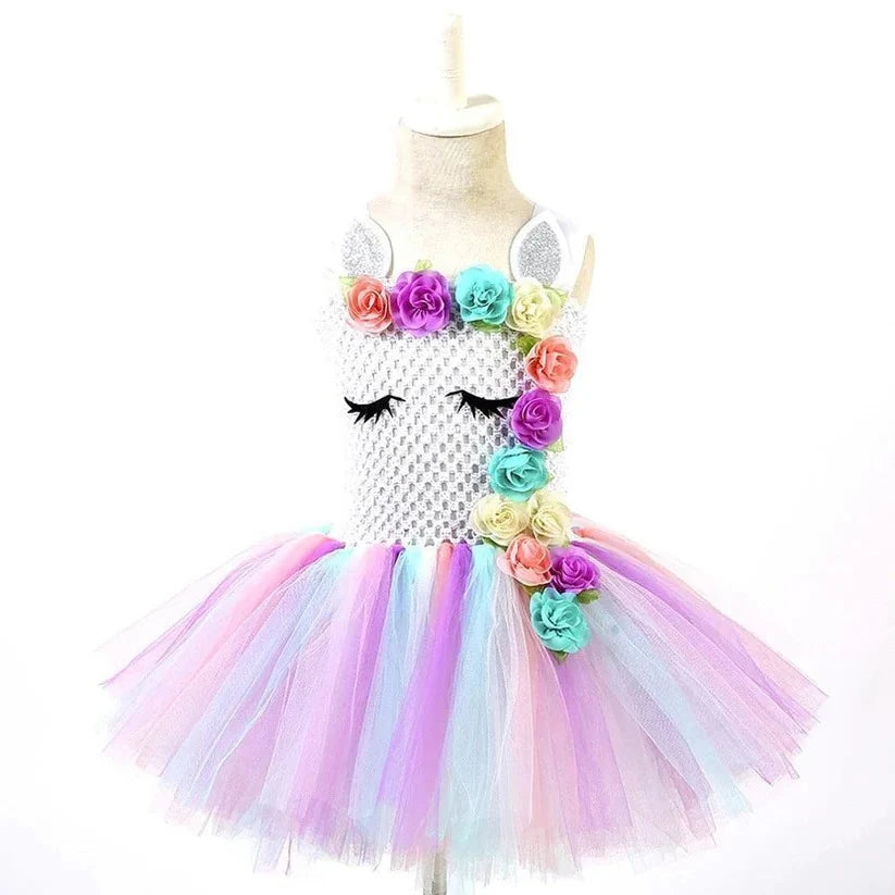 Girls Dress Elastic Crochet Bodice & Hand-Tied Tulle