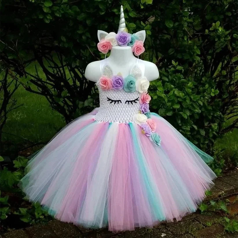 Girls Dress Elastic Crochet Bodice & Hand-Tied Tulle