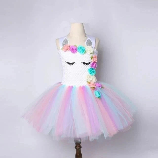 Girls Dress Elastic Crochet Bodice & Hand-Tied Tulle