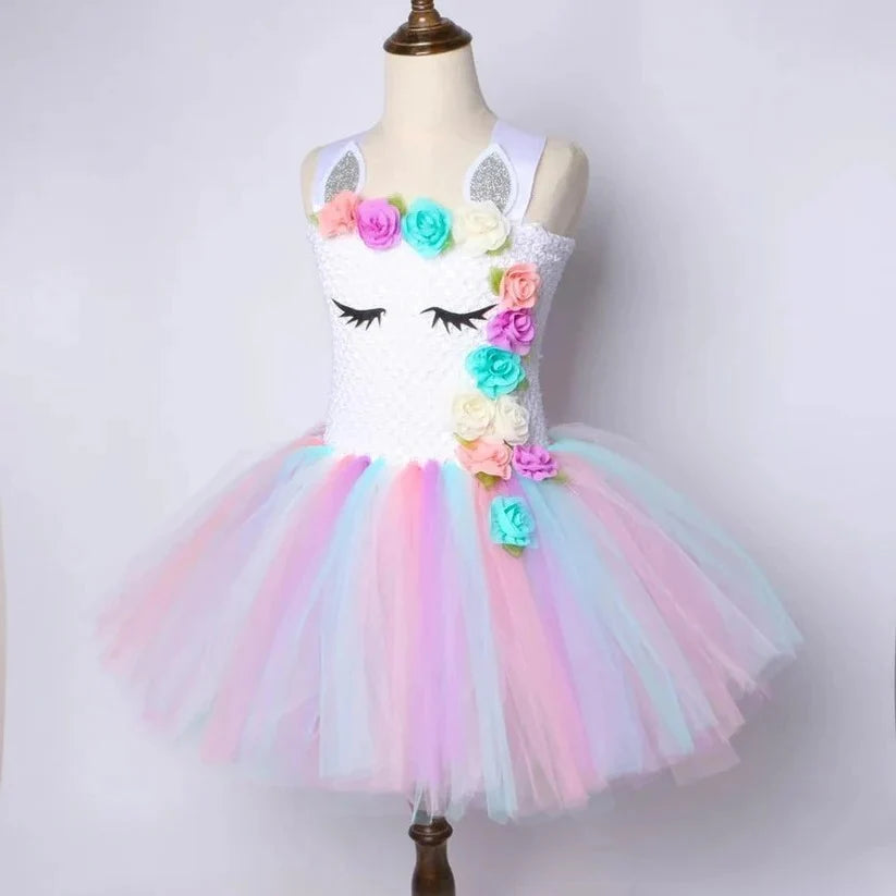 Girls Dress Elastic Crochet Bodice & Hand-Tied Tulle