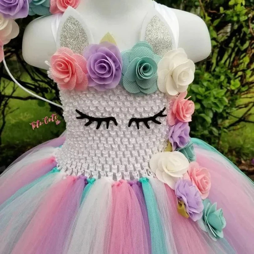 Girls Dress Elastic Crochet Bodice & Hand-Tied Tulle