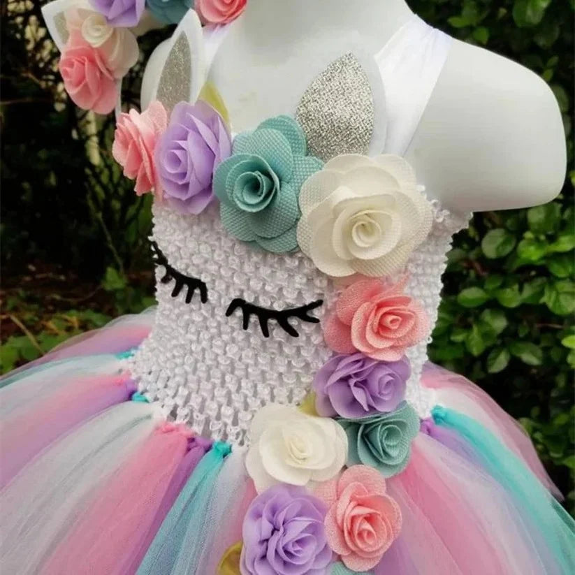 Girls Dress Elastic Crochet Bodice & Hand-Tied Tulle