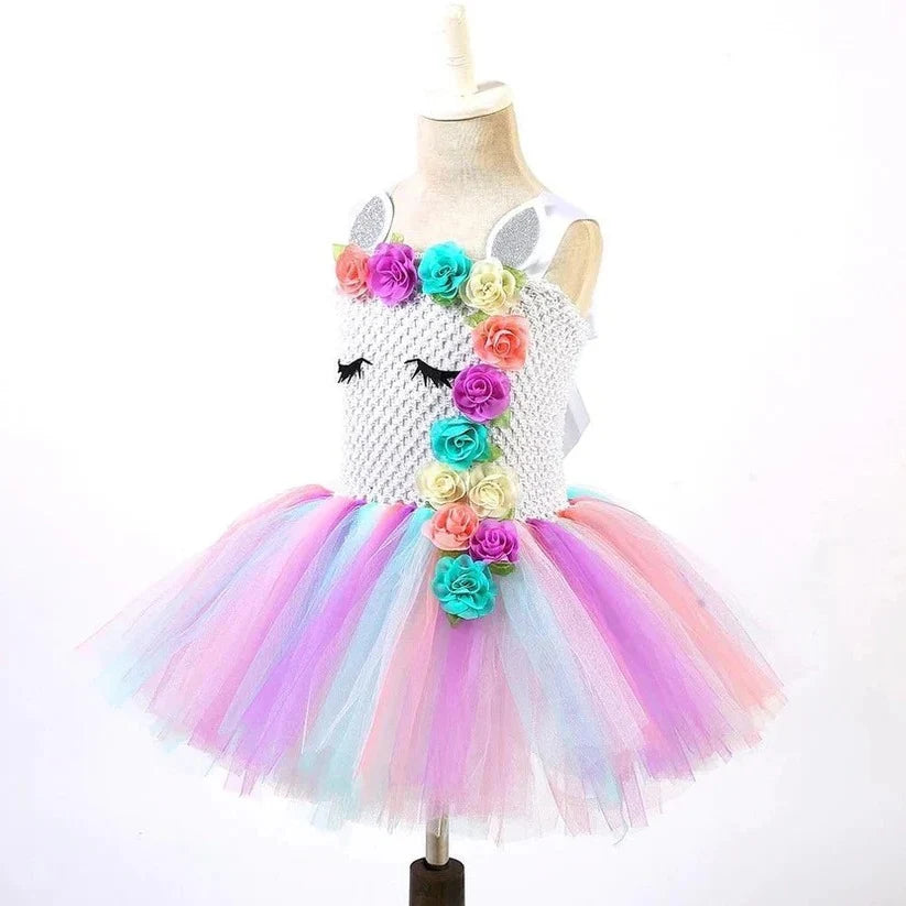 Girls Dress Elastic Crochet Bodice & Hand-Tied Tulle