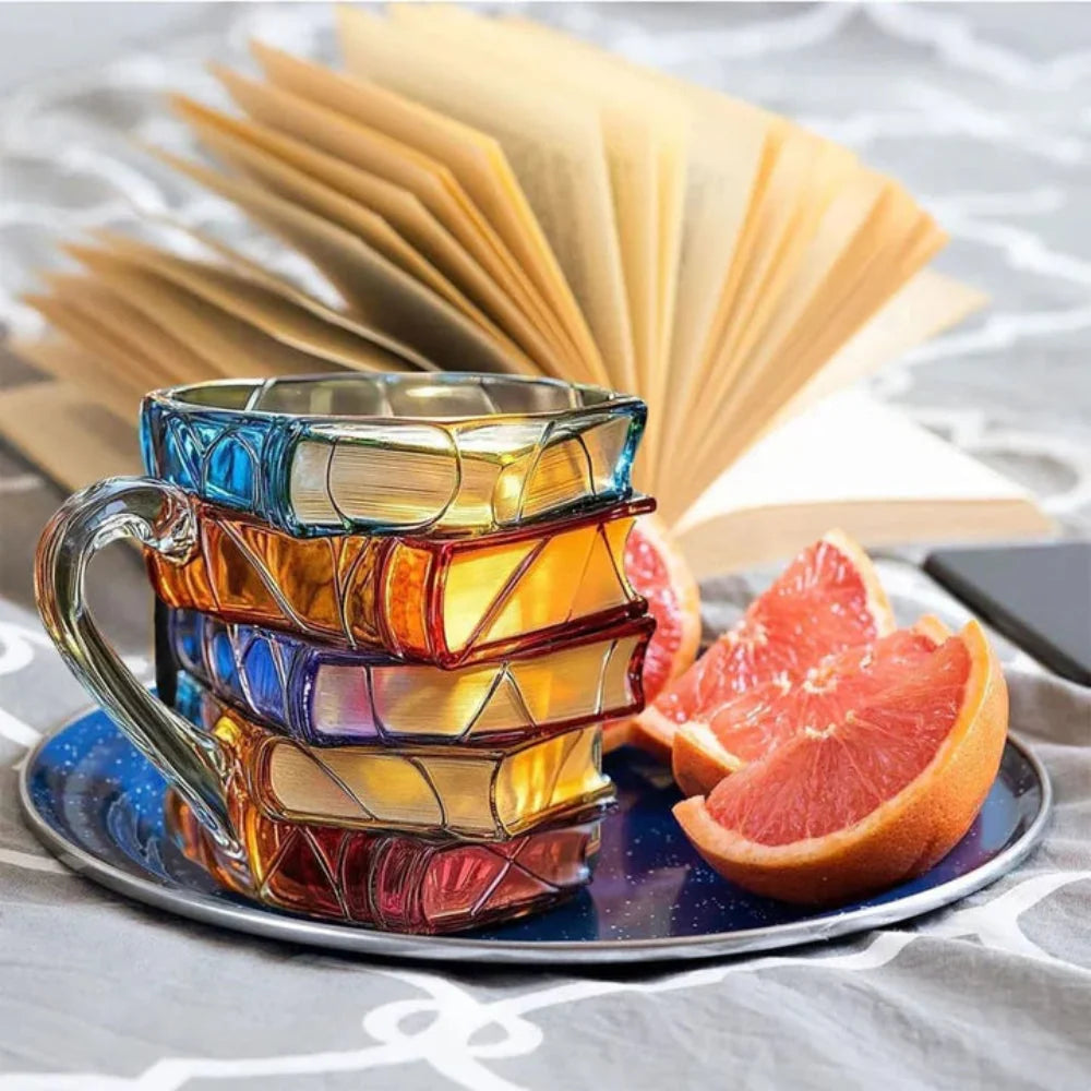 Glass Mug Book-Shaped Borosilicate Microwave-Safe 350ml