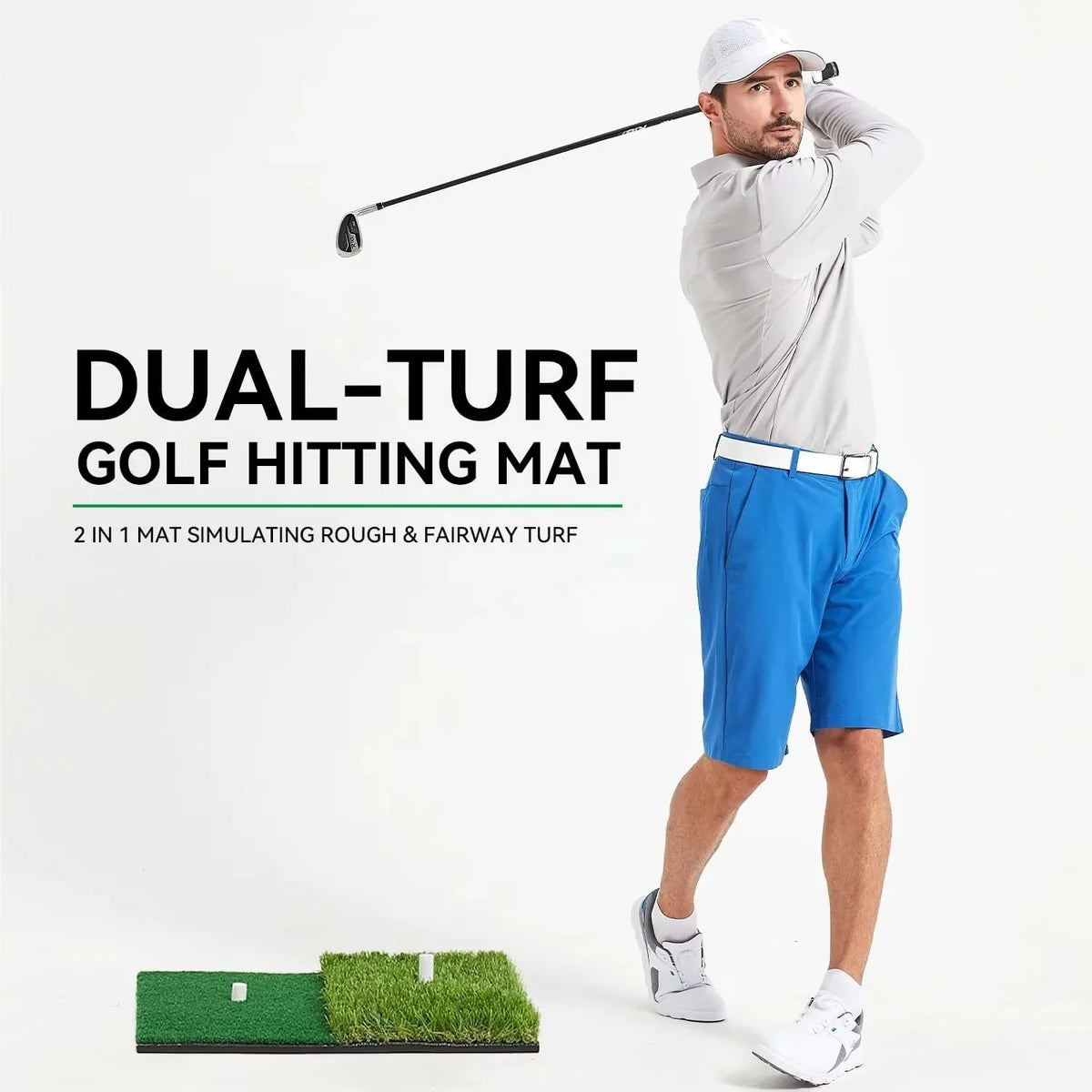 Golf Practice Mat Realistic Turf & Integrated Tee